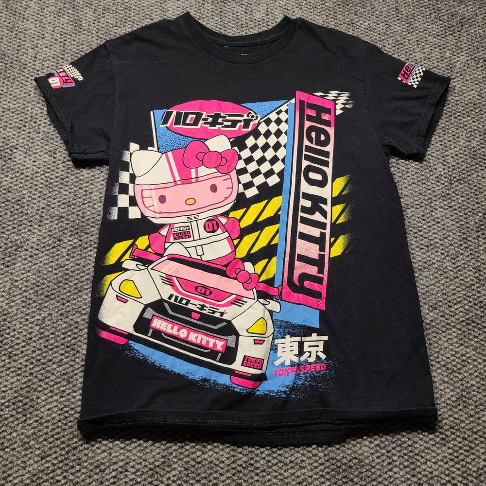 Hello Kitty Racing T-Shirt Womens Small Black Tokyo Speed Graphic Print Pullover